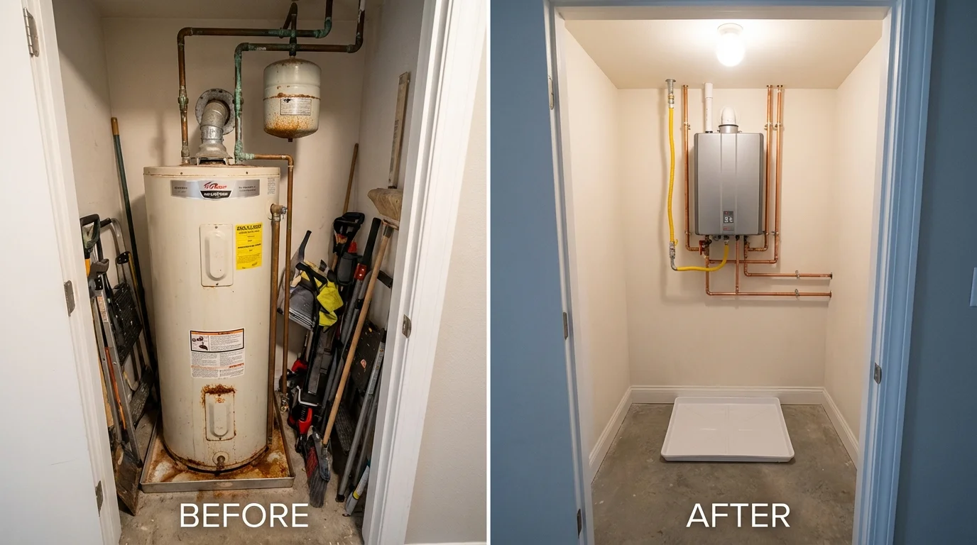 Tank water heater versus wall-mounted tankless unit comparison for Townsend, MA homeowners
